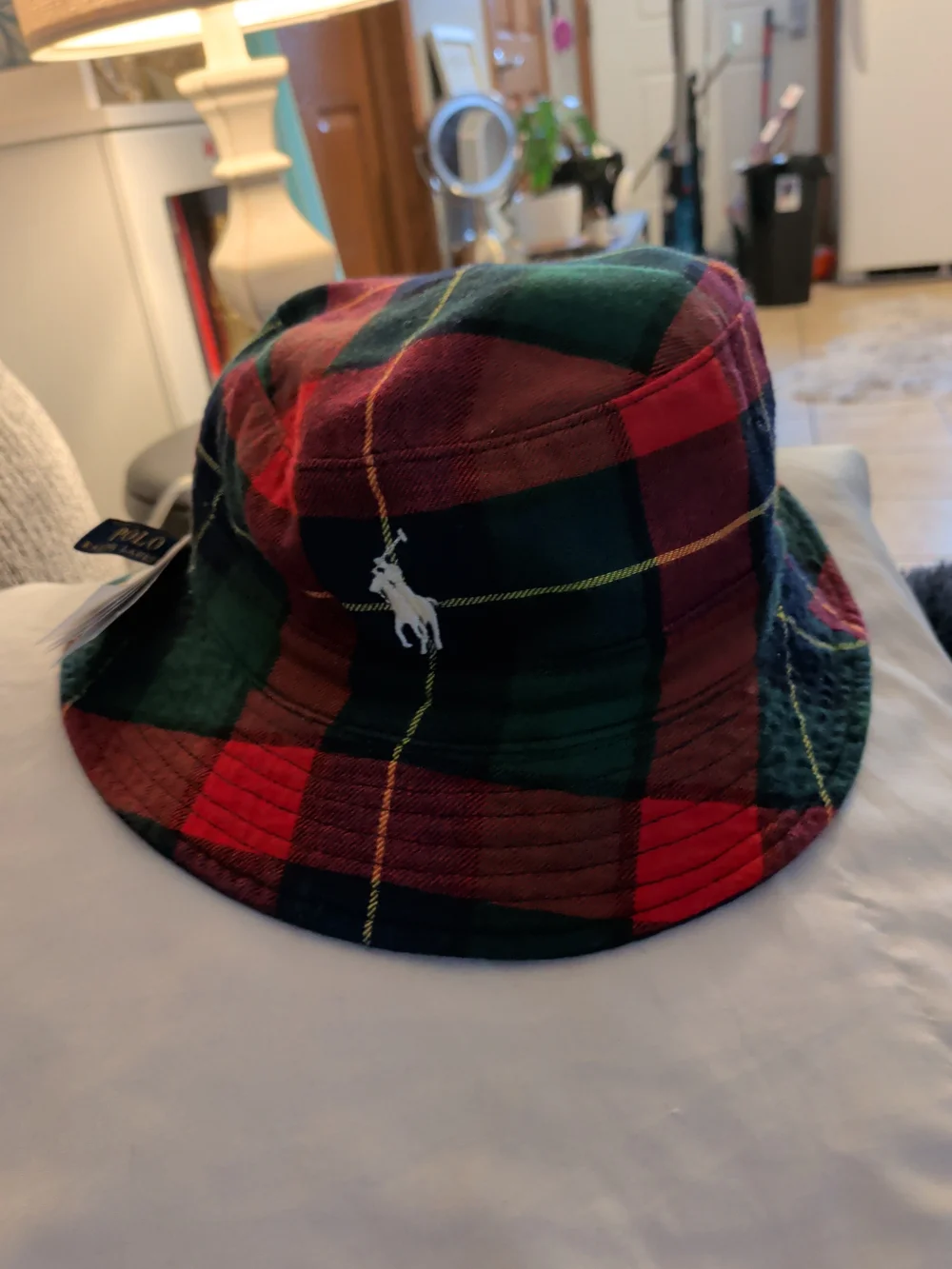 Ralph Lauren Plaid Bucket Hat in Red, Green & Navy Reversible Size L/XL